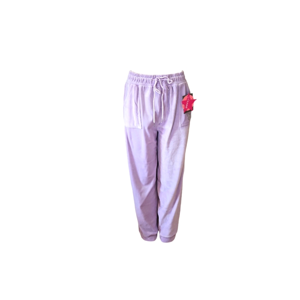 Lark+GREY Maternity Women Jogger Pants Pastel Lilac Velour Stretchy Size L